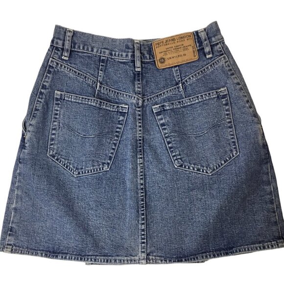 Vintage 1994 Pepe Jeans London Blue Denim Skirt Wraparound Jean Size 26 Y2K Boho - Picture 10 of 13
